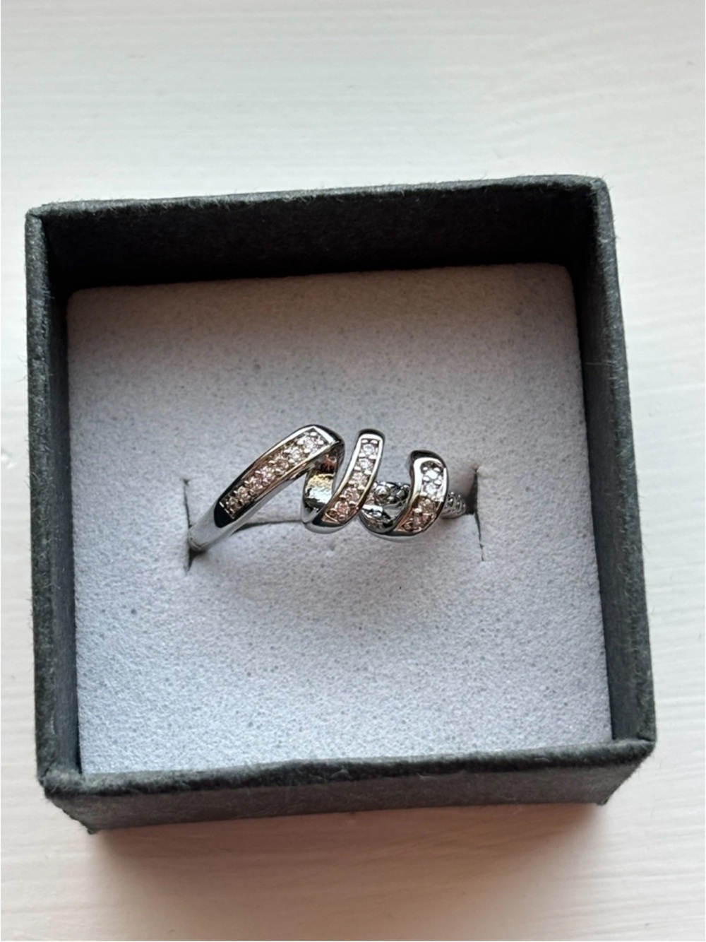 White Gold Plated CZ Swirl Wrap Ring Size 6 Pave Open Design Statement